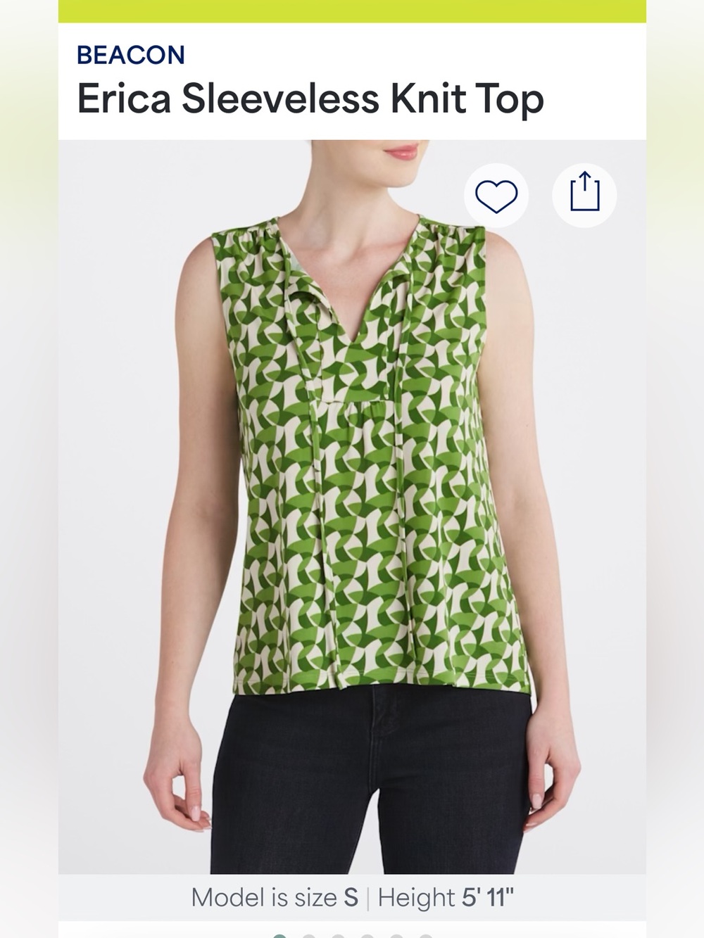 Beacon Apparel Green Geometric Tie-Neck Sleeveless Top | Size M